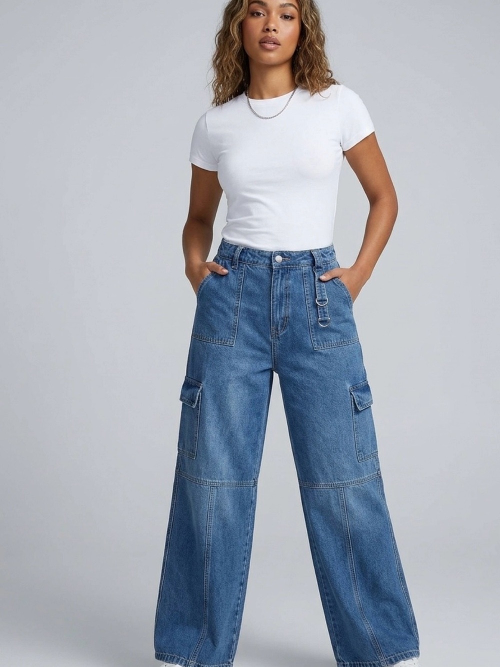 Reverie High-Rise Wide-Leg Cargo Jeans baggy Blue size XL
